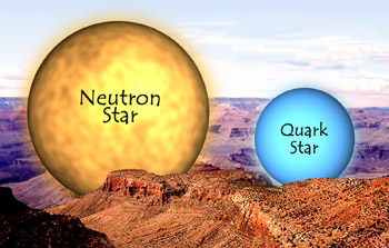 Illustration of relative sizes of Grand Canyon, neutron star and quark star