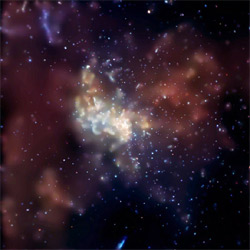 A Chandra X-ray image shows the central region of our Milky Way Galaxy. The bright, point-like source at the center of the image was produced by a huge X-ray flare near the center of our galaxy.