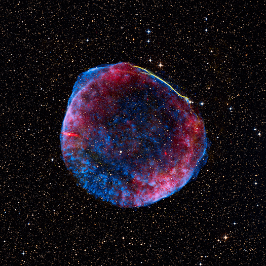 SN 1006:  blue color is X-ray bremsstrahlung