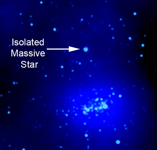 Imagem de raio-X etiquetada mostrando localização em estrela maciça