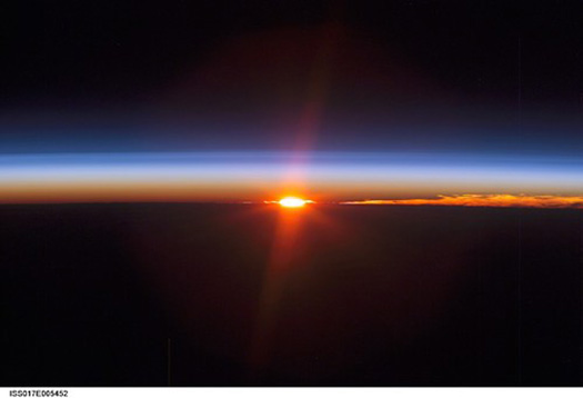 An image of a visually pleasing sunset as seen from the International Space Station.
