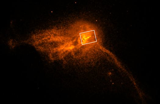 Chandra Wide-field view of M87; box shows the approximate location of the wide-field jet image above
