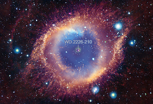 A labeled version of the main image illustrated to show the location of white dwarf WD 2226-210.