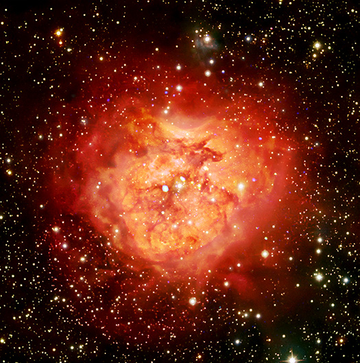An X-ray and optical light composite of the heart Cluster.
