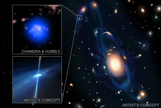 An image showing an X-ray and infrared close-up of the object along with two artist's concept illustrations.